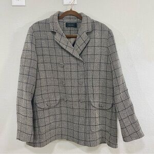 ASM ANNA Women's M Gray Check Tweed Blazer 70% Australian Wool Lined Classic